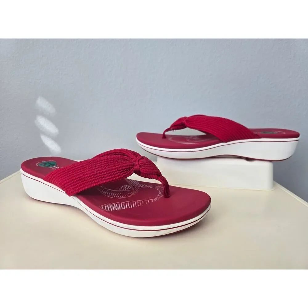 Clarks Arla Glison Cloudsteppers Red Wedge Flip Flops Womens 12 NWOT Ortholite
